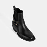 Kadın Siyah Lastik Detaylı Deri Bot