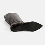 Kadın Kahve Kroko Baskılı İnce Topuklu Rugan Deri Çizme