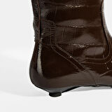 Kadın Kahve Kroko Baskılı İnce Topuklu Rugan Deri Çizme