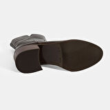 Kadın Kahve Kroko Baskılı Fermuarlı Deri Topuklu Bot