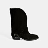 Kadın Siyah Katlama Detaylı Süet Bot