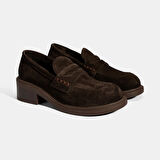 Kadın Kahve Topuklu Süet Loafer