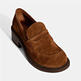 Kadın Taba Topuklu Süet Loafer