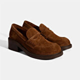 Kadın Taba Topuklu Süet Loafer
