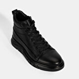 Erkek Siyah Bağcıklı Deri Bot