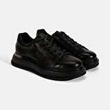 Erkek Siyah Bağcıklı Kalın Tabanlı Deri Ayakkabı