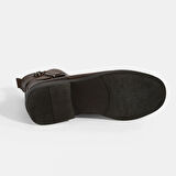 Kadın Kahve Metal Toka Detaylı Deri Bot