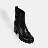 Kadın Siyah Kalın Topuklu Deri Bot