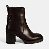 Kadın Kahve Kalın Topuklu Deri Bot