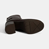 Kadın Kahve Kalın Topuklu Deri Bot