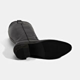 Kadın Siyah Kalın Topuklu Deri Çizme