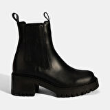 Kadın Siyah Lastikli Topuklu Deri Chelsea Bot