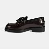 Kadın Bordo Püskül Detaylı Deri Loafer