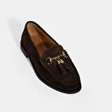 Kadın Kahve Püskül Aksesuarlı Süet Loafer