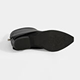 Kadın Siyah Katlama Detaylı Topuklu Deri Bot