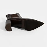 Kadın Kahve Lastikli Topuklu Deri Bot