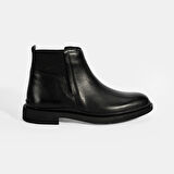 Erkek Siyah Lastik Detaylı Deri Bot