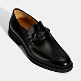 Erkek Siyah Metal Aksesuarlı Deri Loafer