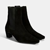 Kadın Siyah Lastikli Topuklu Süet Deri Bot