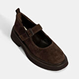 Kadın Kahve Ayarlanabilir Tokalı Mary Jane Süet Günlük Ayakkabı