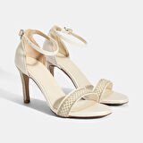 Kadın Beyaz Ayarlanabilir Tokalı Taşlı Topuklu Abiye Sandalet