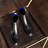 Kadın Mavi Astar Detaylı Siyah Chelsea Deri Bot