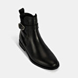 Kadın Siyah Ayarlanabilir Metal Tokalı Deri Bot