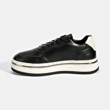 Erkek Siyah Bağcıklı Deri Spor Ayakkabı