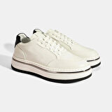 Erkek Beyaz Bağcıklı Deri Spor Ayakkabı