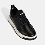 Erkek Siyah Lastik Bağcıklı Deri Sneaker