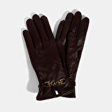 Kadın Bordo Zincir Aksesuarlı Deri Eldiven