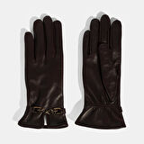 Kadın Bordo Zincir Aksesuarlı Deri Eldiven