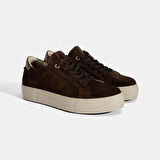 Kadın Kahve Bağcıklı Kalın Tabanlı Süet Deri Sneaker