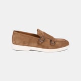 Erkek Taba Çift Metal Toka Aksesuarlı Süet Loafer
