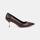 Kadın Kahve Sivri Burunlu Deri Stiletto