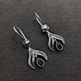 Yakut Taşlı Oksitli Telkari Gümüş Kadın Küpe