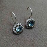 Akua Marin ve Beyaz Zirkon Taşlı Otantik Gümüş Kadın Küpe