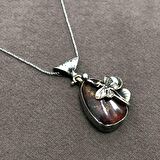 Orjinal Damla Kehribar Taşlı El İşçiliği Otantik Gümüş Kadın Kolye Ucu