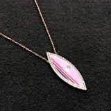 Pembe Mineli Mekik Model Rose Kaplama Gümüş Kadın Kolye