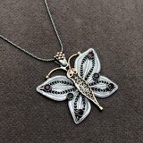 Kelebek Model Oksitli Telkari Gümüş Kadın Kolye