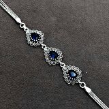 Safir Taşlı Damla Model Telkari Gümüş Bileklik