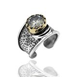 Zirkon Taşlı Çekic Dövme Model Elişçiliği Otantik Kadın Gümüş Yüzük