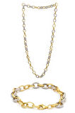 Zirkon Taşlı 925 Ayar Gümüş Gold Gurme Zincir İkili Set 201021769