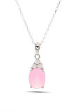 Pembe Kuvars ve Zirkon Taşlı 925 Ayar Gümüş Bayan Kolye 201021903