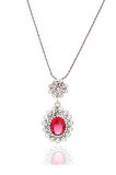 Pembe Zirkon Taşlı Elips Model Oksitli Telkari Gümüş Kolye 201021959