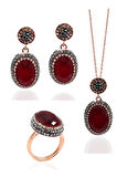 Yakut ve Swarovski Taşlı 925 Ayar Bayan Gümüş Üçlü Set 201022360