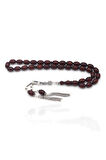 Bordo İskender Kesim Fırınlanmış Gümüş Püsküllü Sıkma Kehribar Tesbih 201022939