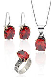 Yakut Taşlı El işçiliği Otantik Gümüş Üçlü Set 201023377