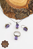 Ametist Taşlı El işçiliği Otantik Gümüş Üçlü Set 201023380