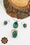 Paraiba Taşlı El işçiliği Otantik Gümüş Üçlü Set 201023381